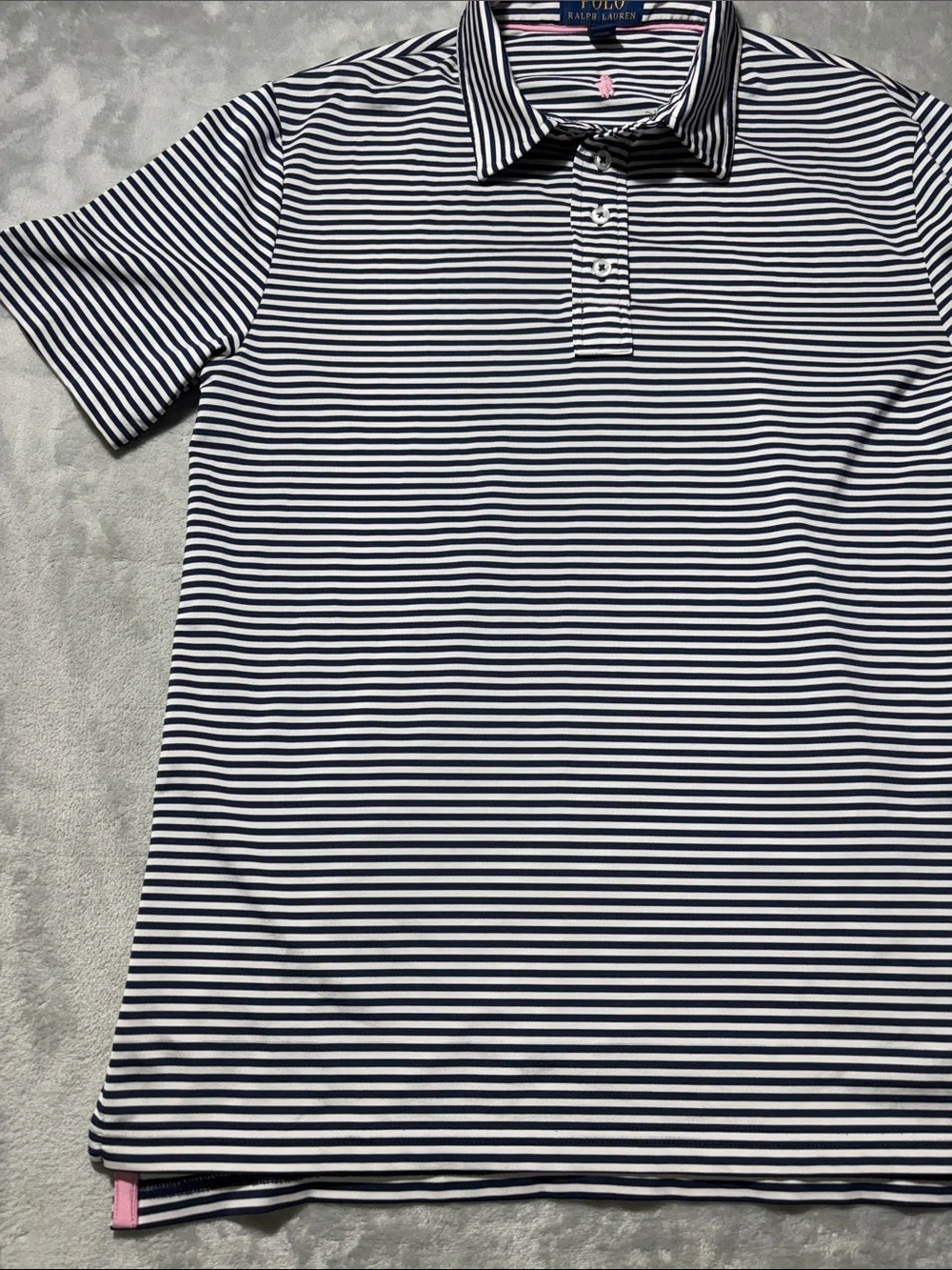 Polo Ralph Lauren Boys L 14-16 Striped Performance Polo Pink Pony